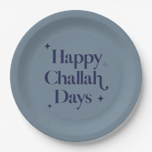 Happy Challah Days Hanukkah Blue Minimalist  Paper Plate