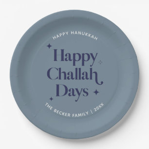  Happy Challah Days Hanukkah Blue Minimalist Paper Plate