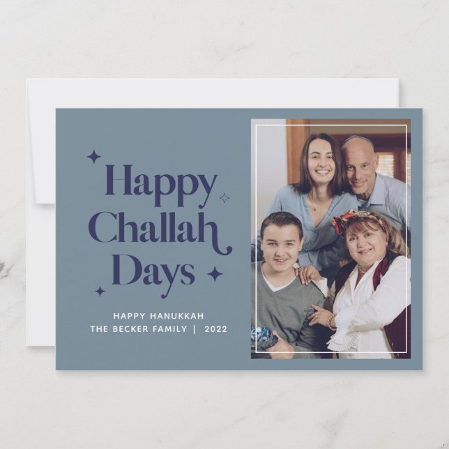 Happy Challah Days Hanukkah Family Photo  Holiday  Card (Front)