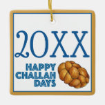 Happy Challah Days Hanukkah Jewish Holiday Bread Ceramic Ornament<br><div class="desc">Ornament features an original marker illustration of a loaf of braided challah bread, with HAPPY CHALLAH DAYS in a blue font. Great for Hanukkah gifting. This Jewish holidays design is also available on other products. Don't see what you're looking for? Need help with customisation? Contact Rebecca to have something designed...</div>