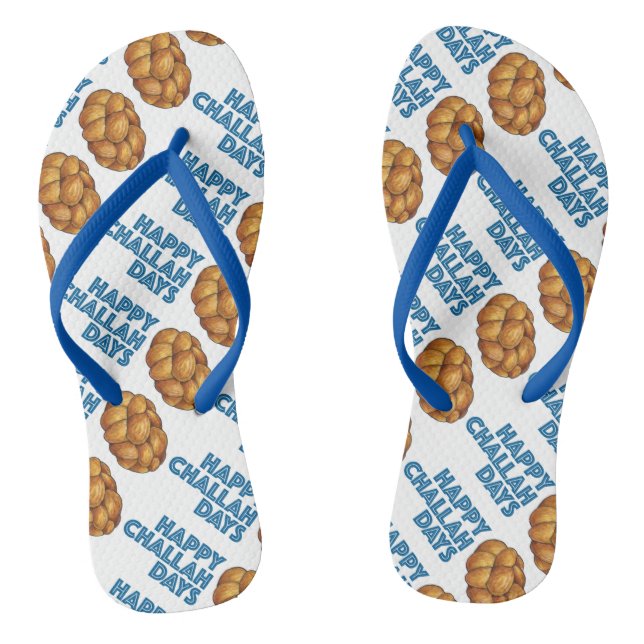 Happy Challah Days Hanukkah Jewish Holiday Bread Flip Flops (Footbed)