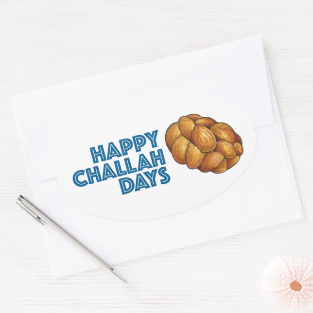 Happy Challah Days Holidays Hanukkah Chanukah Oval Sticker (Envelope)