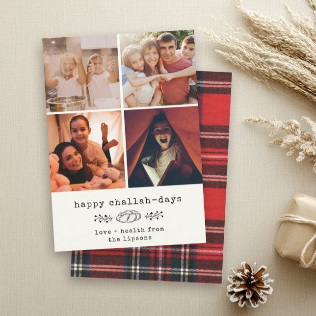 Happy Challah Days Modern Hanukkah Photo Collage Holiday Card (Creator Uploaded)
