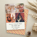 Happy Challah Days Modern Hanukkah Photo Collage Holiday Card<br><div class="desc">Happy Challah Days! This simple modern hanukkah card has a trendy Instagram layout grid and features 4 of your favourite photos alongside a custom typewriter  message as well as a whimsical challah bread and botanical branch illustration. On the back is a warm red orange gingham pattern.</div>