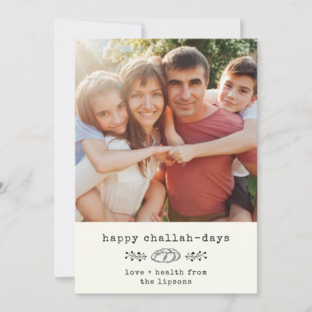 Happy Challah Days Modern Hanukkah Trendy Photo Holiday Card (Front)