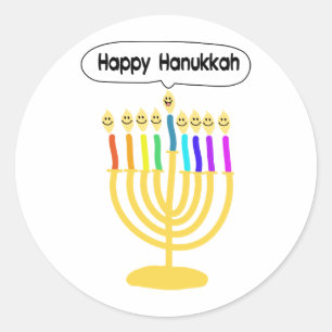Happy Channukah Menora / Chanukia Classic Round Sticker