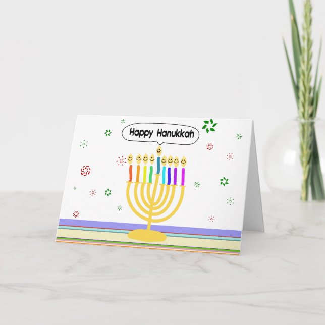 Happy Channukah Menora / Chanukia Holiday Card (Front)
