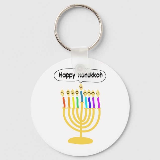 Happy Channukah Menora / Chanukia Key Ring (Front)
