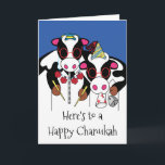 "Happy Chanukah and Happy Moo Year" Greeting Card<br><div class="desc">"Here's to a Happy Chanukah and a Happy Moo Year" Greeting Card with Envelope. To personalise this card simply delete text inside and out and add your own words. Choose your favourite font style, colour, size, and wording. Thanks for stopping and shopping by. Much appreciated!!! Happy Chanukah and a Happy...</div>