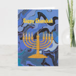 Happy Chanukah greeting Holiday Card<br><div class="desc">Blue abstract art background with Happy Chanukah &  menorah on the cover. Inside message: "May the Festival of Lights bring blessings upon you and all your loved ones."</div>