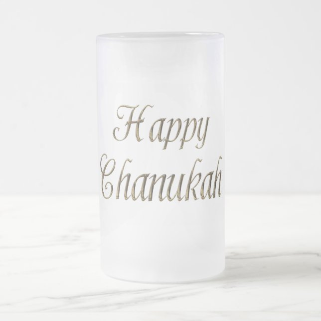 Happy Chanukah Hanukkah Gold Typography Elegant Frosted Glass Beer Mug (Center)