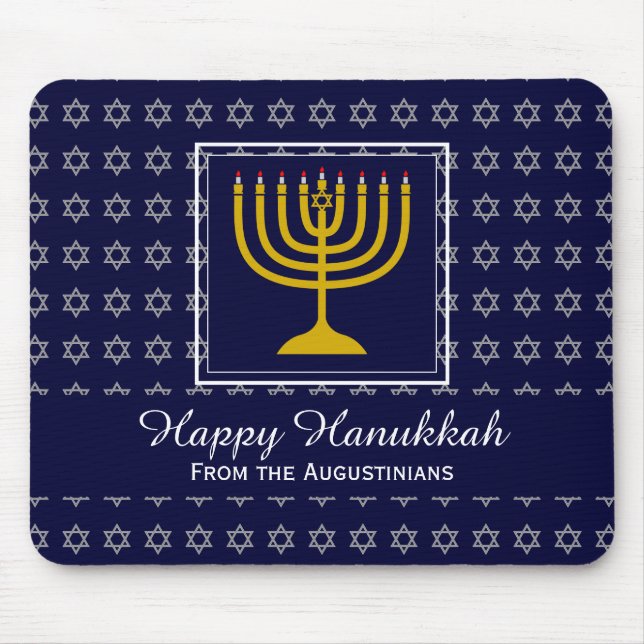 HAPPY CHANUKAH Love Joy Peace BLUE Hebrew Mouse Mat (Front)