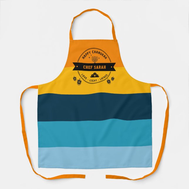 Happy Chanukah Menorah & Dreidels Personalised Apron (Front)
