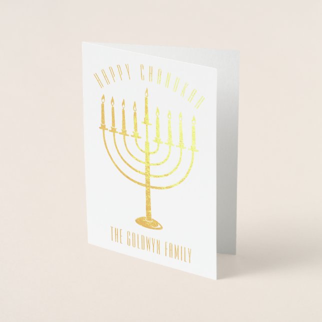 Happy Chanukah Menorah Holiday Foil Card (Front)