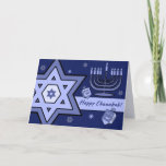 Happy Chanukah. Star of David, Menorah, Dreidels Holiday Card<br><div class="desc">Happy Chanukah. Star of David,  Menorah and Dreidels design customisable Greeting Cards. Matching cards,  party invitations and gifts available in the Jewish Holidays / Hanukkah Category of our store.</div>