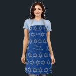 HAPPY CHANUKAH | Star of David | Monogram Blue Apron<br><div class="desc">Stylish HAPPY CHANUKAH Apron with faux silver STAR OF DAVID pattern against an Israeli mid blue background. In the middle there is a CUSTOMIZABLE text which reads HAPPY CHANUKAH in faux silver typography. At the top there is a CUSTOMIZABLE MONOGRAM, which you can replace with your own. Matching items available....</div>