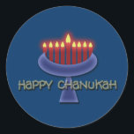 Happy Chanukah stickers<br><div class="desc">Commemorate Chanukah with this striking menorah graphic design set against a dark blue background to emphasise the lit candles. This product is customisable, allowing you to add wording, images and/or your logo to it. Feel free to also re-size, re-position or even replace the template image with one of your own....</div>