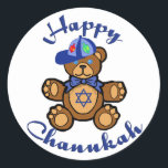 Happy Chanukah Teddy Bear Classic Round Sticker<br><div class="desc">Cute teddy bear with a Jewish star on his chest wishes everybody a Happy Chanukah.</div>