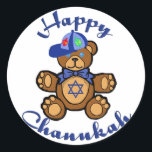 Happy Chanukah Teddy Bear Classic Round Sticker<br><div class="desc">Cute teddy bear with a Jewish star on his chest wishes everybody a Happy Chanukah.</div>