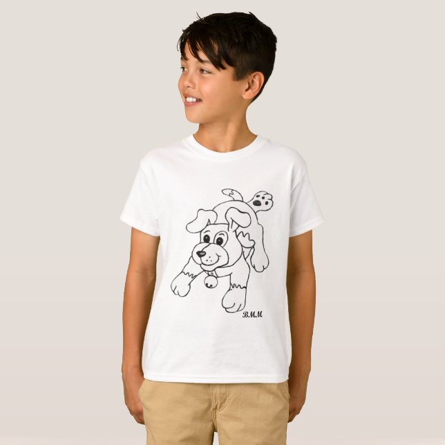 Happy Charcoal Pencil Dog Art Drawing Kids' T-Shirt (Front Full)