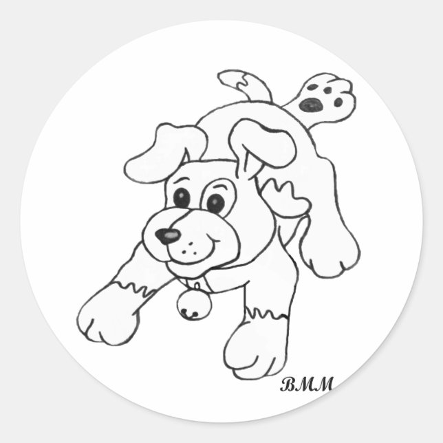 Happy Charcoal Pencil Dog Lineart Drawing Classic Round Sticker (Front)