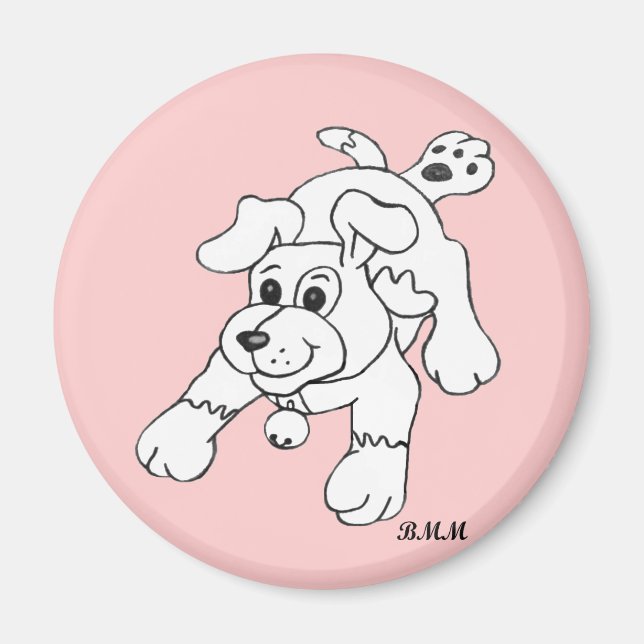 Happy Charcoal Pencil Dog Lineart Drawing Magnet (Front)