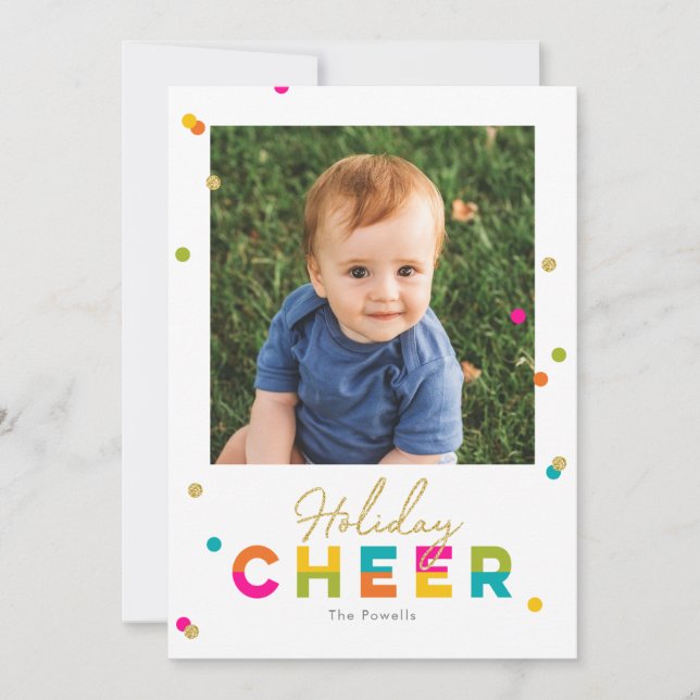 Happy Cheer Colourful Bright Holiday Photo Card (Front)