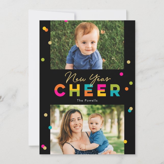 Happy Cheer Colourful Bright New Year Photo Card (Front)