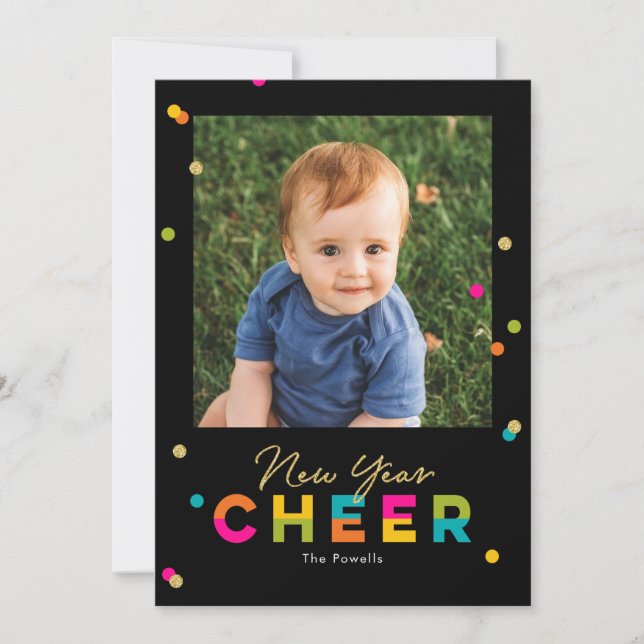 Happy Cheer Colourful Bright New Year Photo Card (Front)