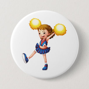 Happy Cheerleader Girl Gold Pom Poms 7.5 Cm Round Badge