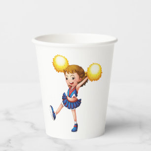 Happy Cheerleader Girl Gold Pom Poms Paper Cups