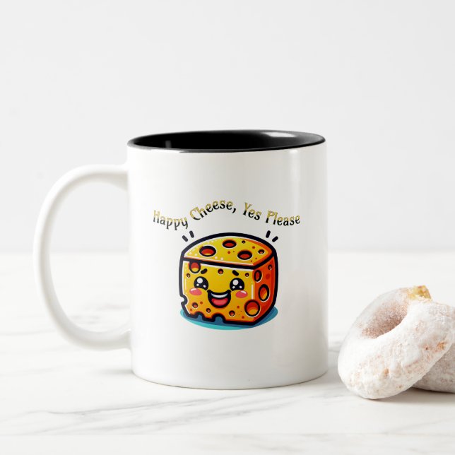 Happy Cheese, Yes Please Two-Tone Coffee Mug (With Donut)