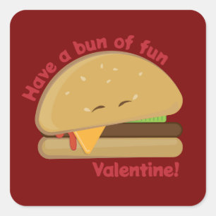 Happy Cheeseburger Valentine's Day Dark Red Square Sticker