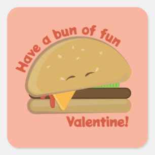 Happy Cheeseburger Valentine's Day Peach Square Sticker