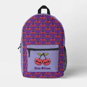 Happy Cherries Personalized Purple Printed Backpack
