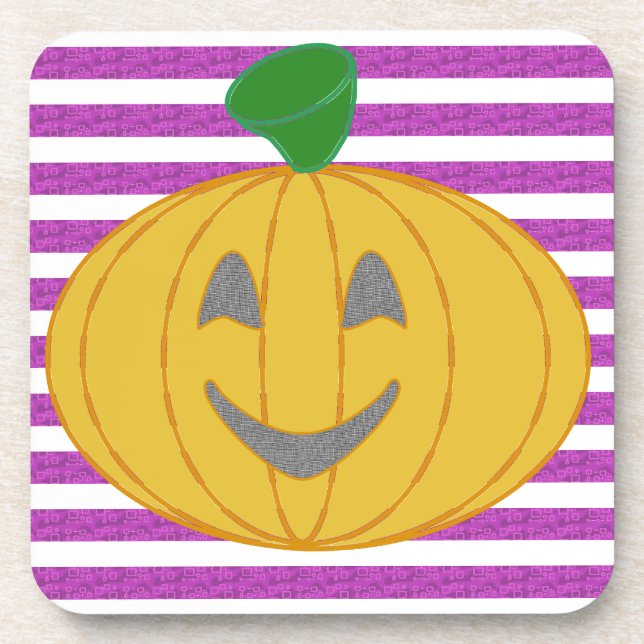 Happy Chic Modern Orange Pumpkin Purple Geometric Coaster (Front)