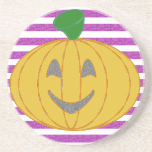 Happy Chic Modern Orange Pumpkin Purple Geometric Coaster
