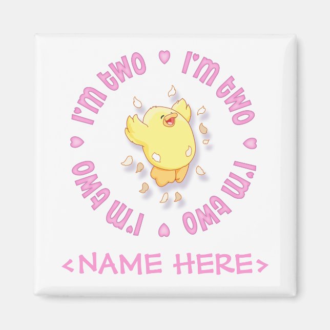 Happy Chick 2nd Birthday Pink Magnet (Front)