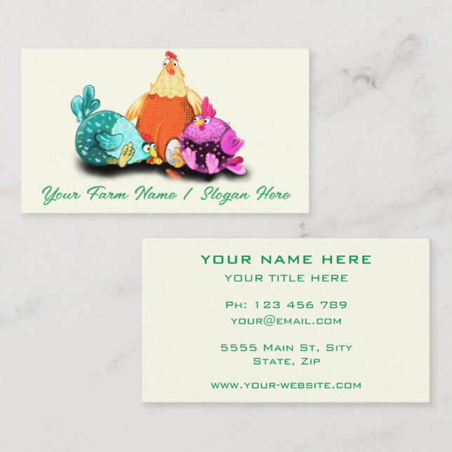 Happy Chicken Farm Funny Business Card Template (Front/Back)