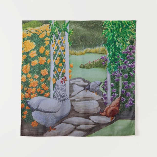 Happy Chicken Park Tapestry (Front)