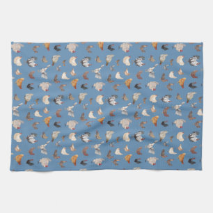 Happy Chicken Print on Denim Blue Tea Towel