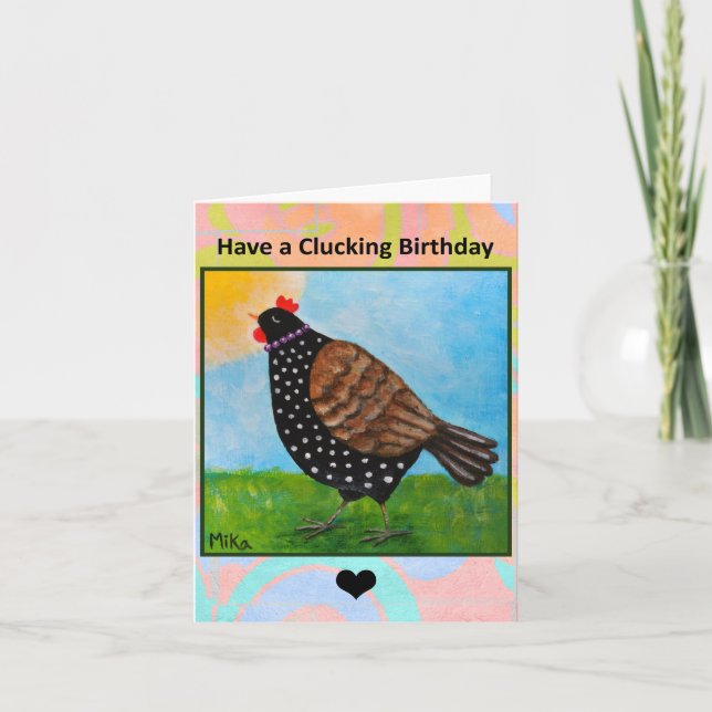 Happy Chicken Sun Bathing Cute Farm Art Birthday Card (Front)