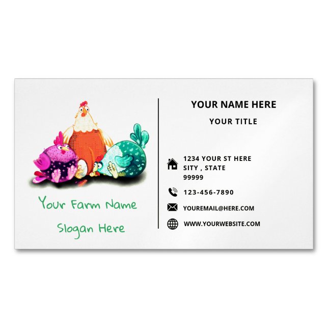 Happy Chickens Funny Farmer's Business Card Magnet (Front)