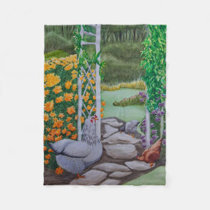 Happy Chickens Having Fun at the Park Fleece Blanket
