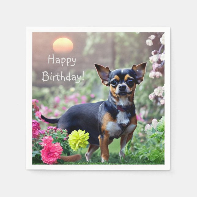 Happy Chihuahua Birthday Paper Napkins (Front)