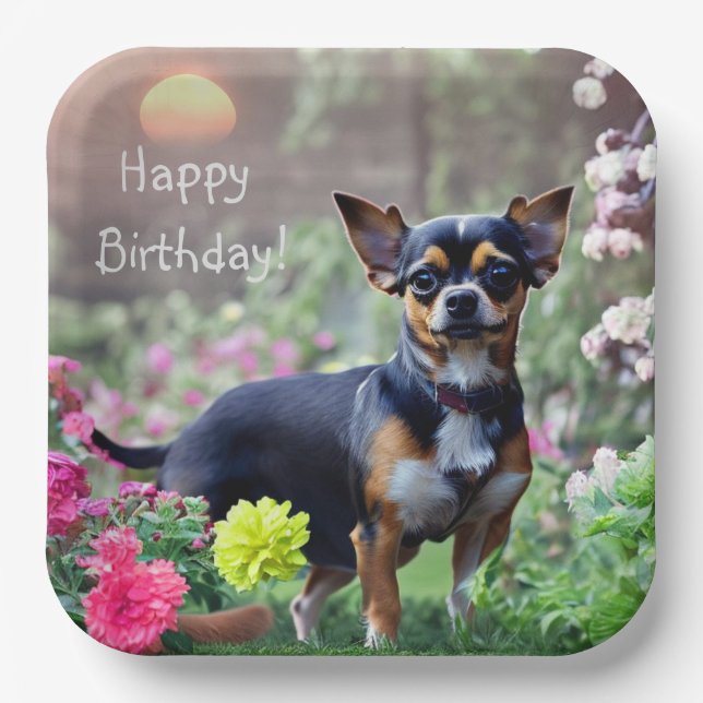 Happy Chihuahua Birthday Paper Plate (Front)