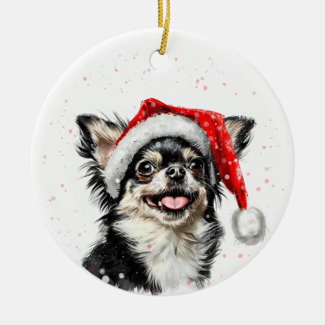 Happy Chihuahua Dog Christmas Personalized Ceramic Tree Decoration (Front)