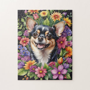 Happy Chihuahua Dog Pet Portrait Watercolor Animal Jigsaw Puzzle