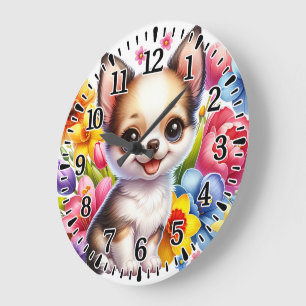 Happy Chihuahua Large Clock