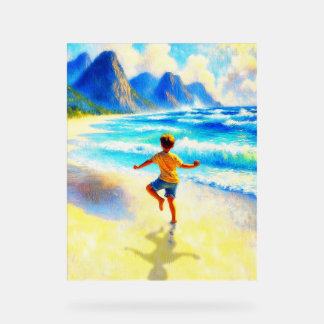 happy child freedom dance at beach acrylic sign